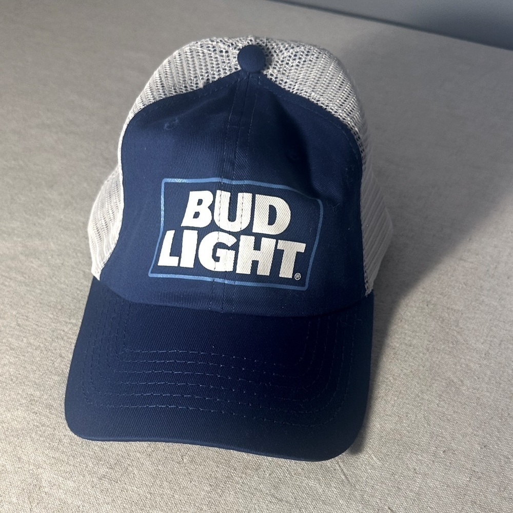 Bud Light Blue White Mesh Ball Cap Adjustable